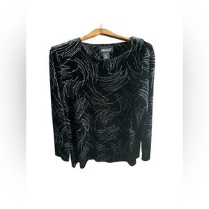 Briggs New York Black Long-Sleeve Top with Silver Swirl Accents Size PL Glamour